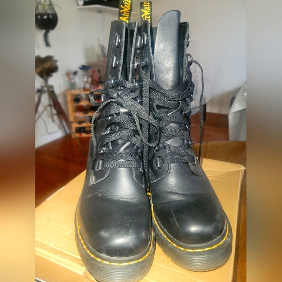 Dr. Martens Black Lace-Up Boots with Yellow Stitching - Picture 2 of 2